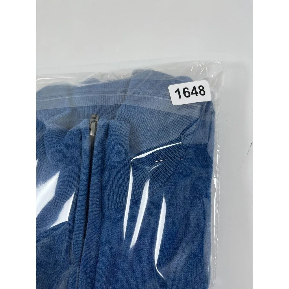 LL Bean Mens Sweater Sz L Cashmere Cotton Blue Pullover Casual 1/4 Zip ‎ Outdoor